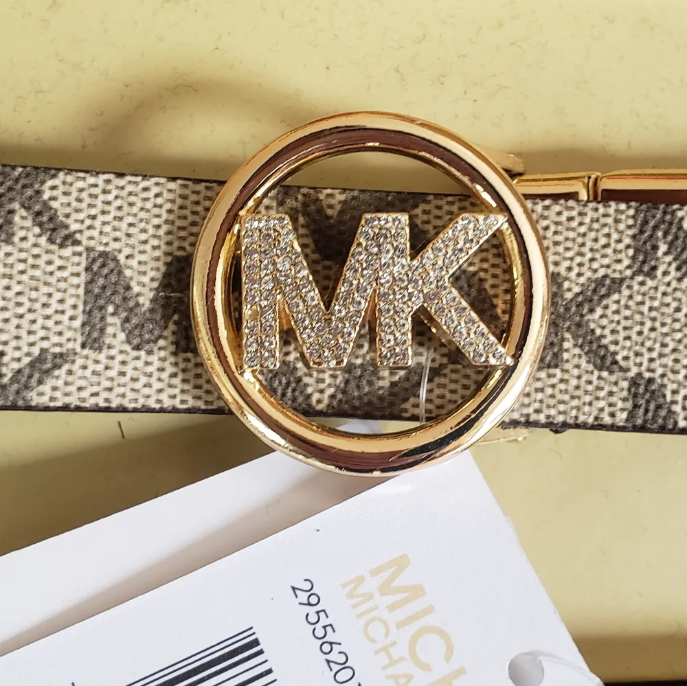 Michael Kors Gold Bling Logo Reversible Belt in Gift Box NWT